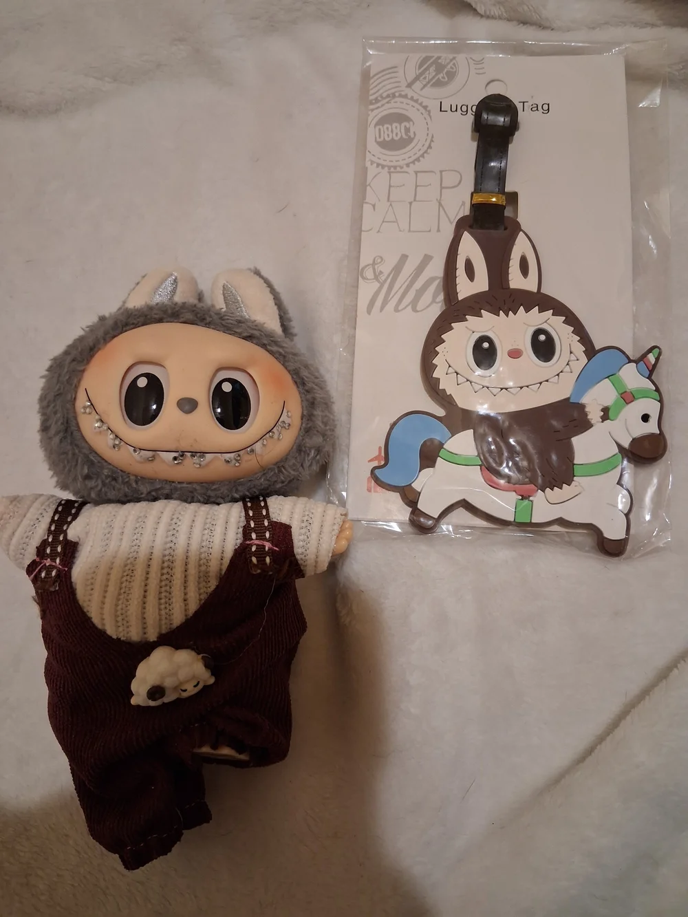 Small Pet Plush Outfit - Brown & Cream Cozy Overalls